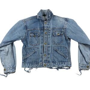 Vintage Ely Jean Jacket Small Blue Denim Distressed USA Made 60s 70s Rockabilly